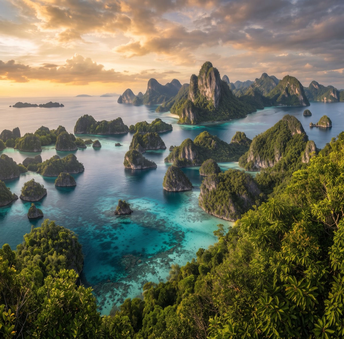 Limestone islands and blue water in Raja Ampat